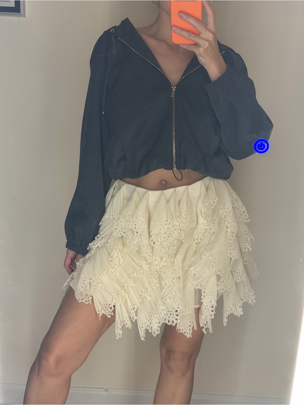 Ruffled Eyelet Tiered Mini Skirt - Cream